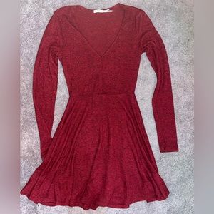 Dark red Plunge neckline minidress fit and flare
